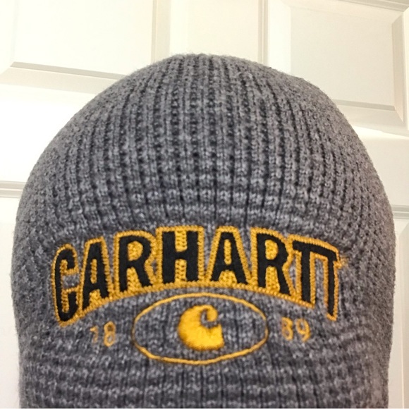 Carhartt Other - Carhartt Beanie Waffle Knit Gray 1889 Gold Black Embroidered Stocking Cap